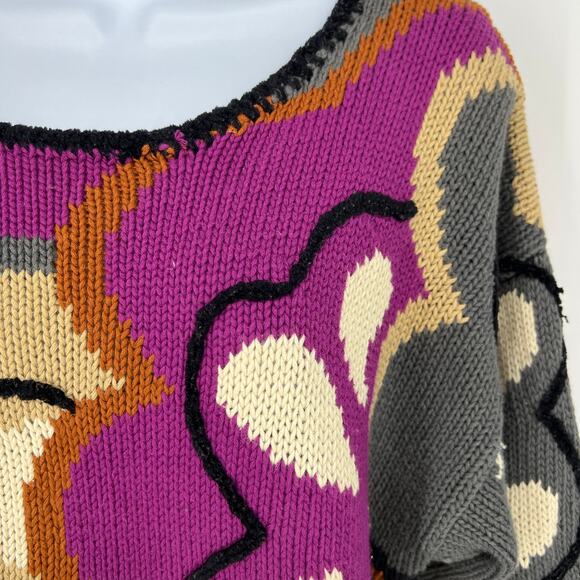 Vintage Hong Kong Multimedia Abstract Knit Sweater Wearable Art Size Large - Picture 2 of 8